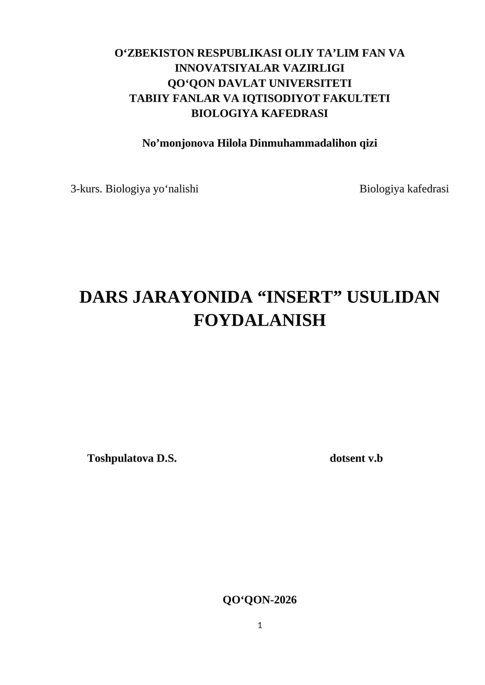 No’monjonova Hilola Dinmuhammadalihon qizi