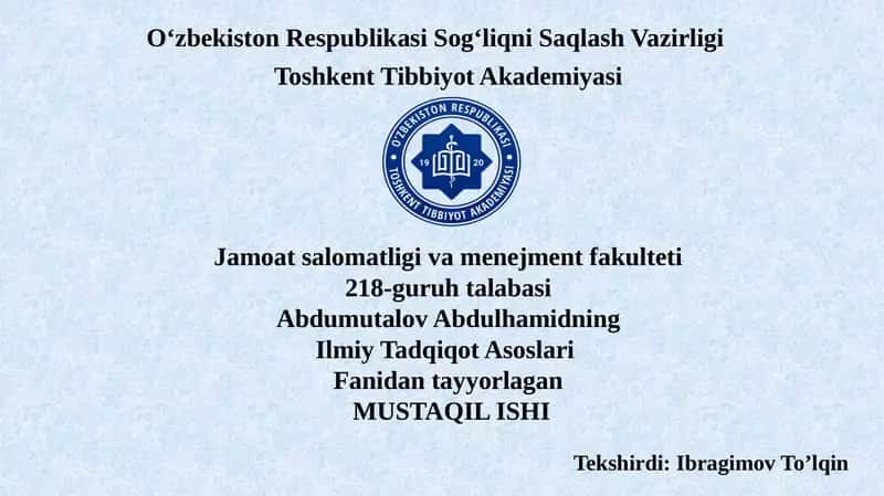 Ilmiy Tadqiqot Asoslari