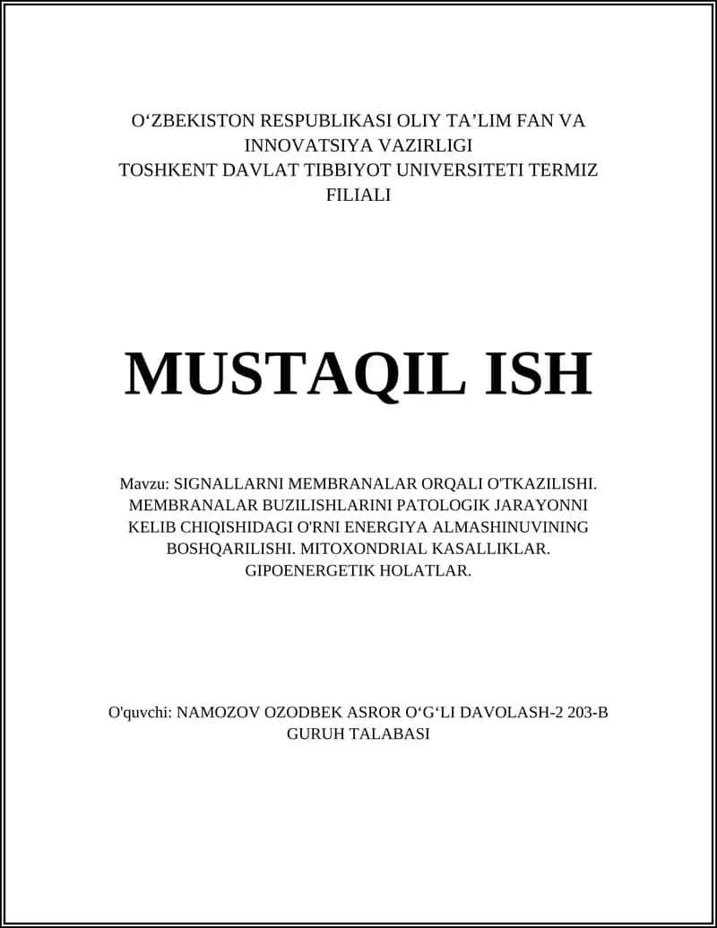 Membranalar orqali signallarni o'tkazilishi