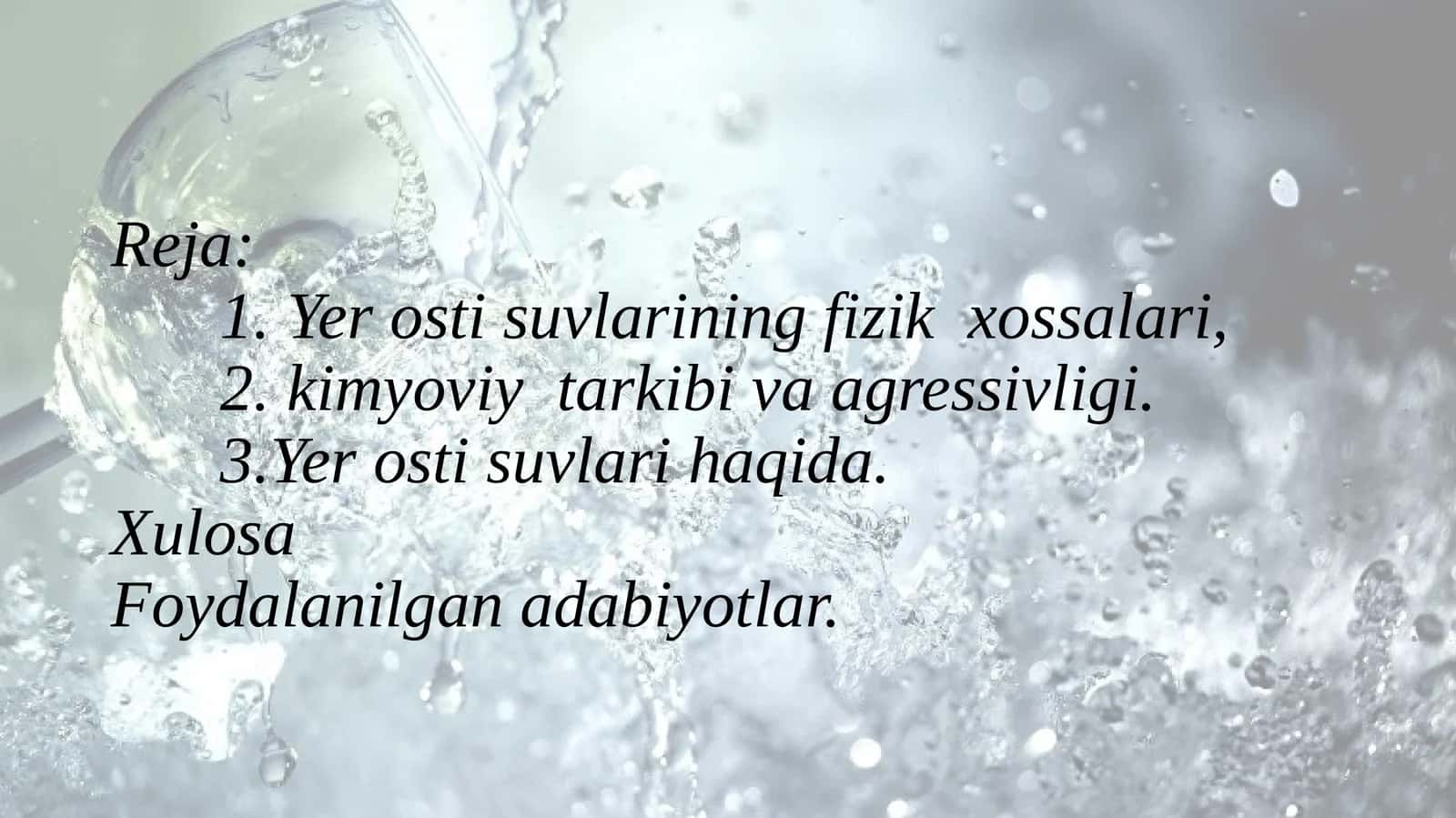 Yer osti suvlarining fizik xossalari, kimeviy tarkibi va agressivligi