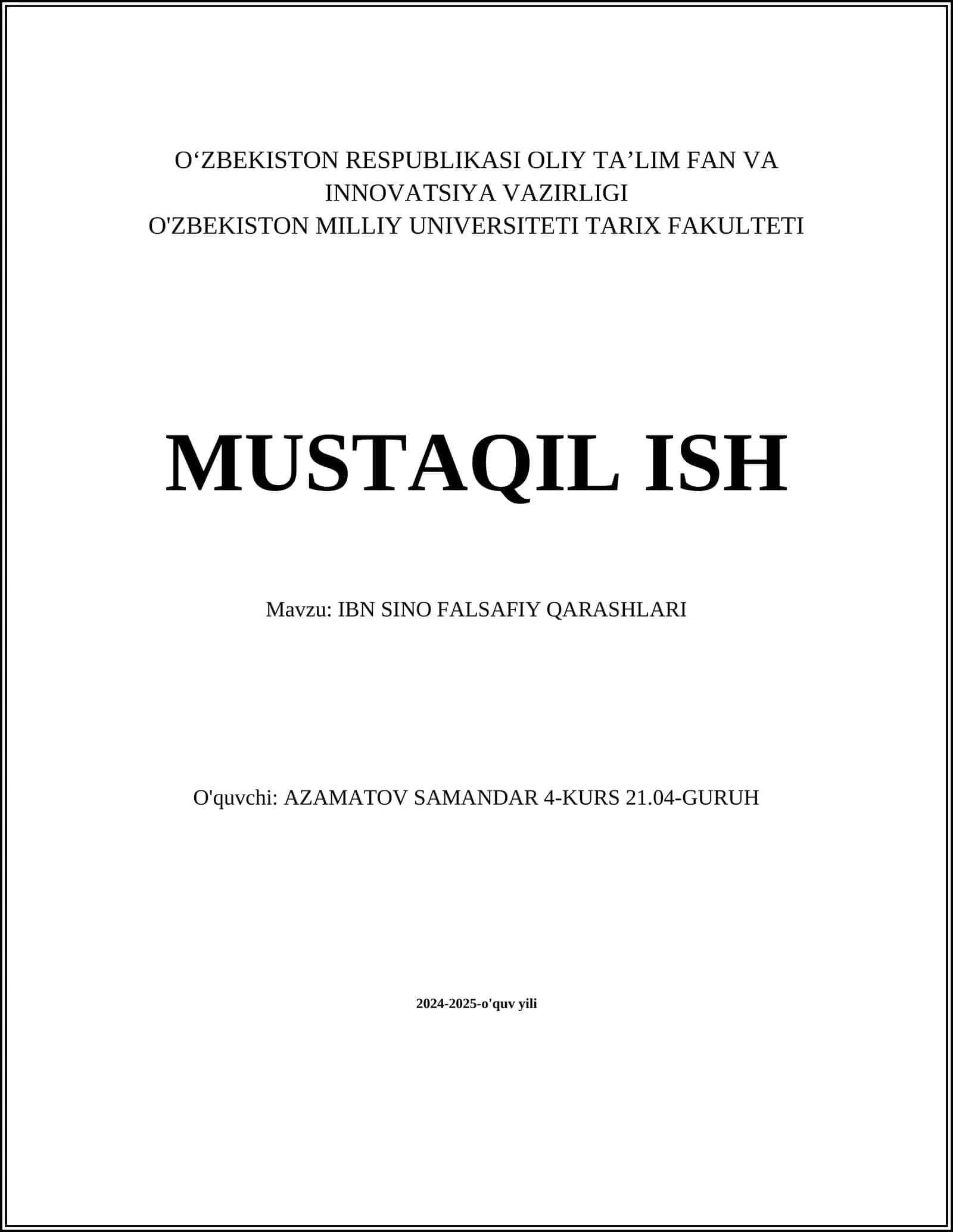 IBN SINO FALSAFIY QARASHLARI