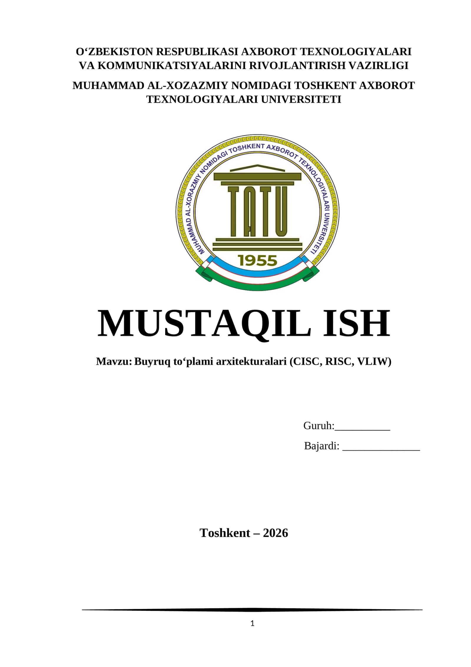 Buyruq to‘plami arxitekturalari (CISC, RISC, VLIW)