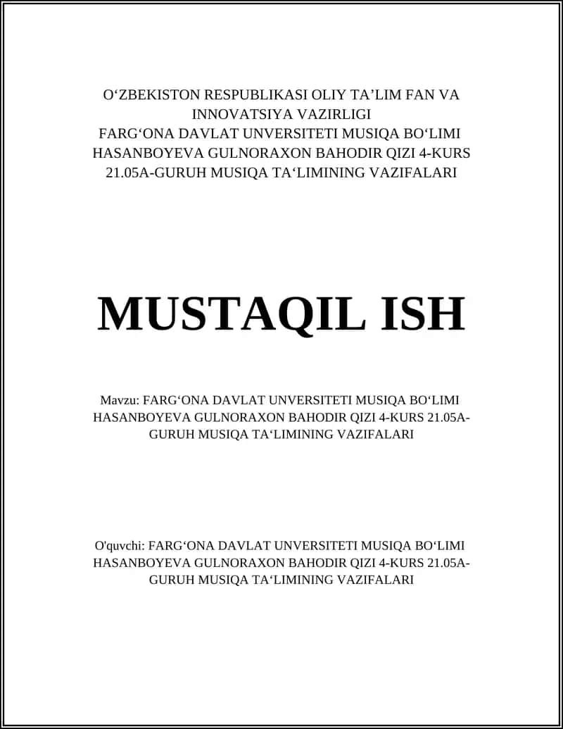 Musiqa Ta'limining Metodologiyasi