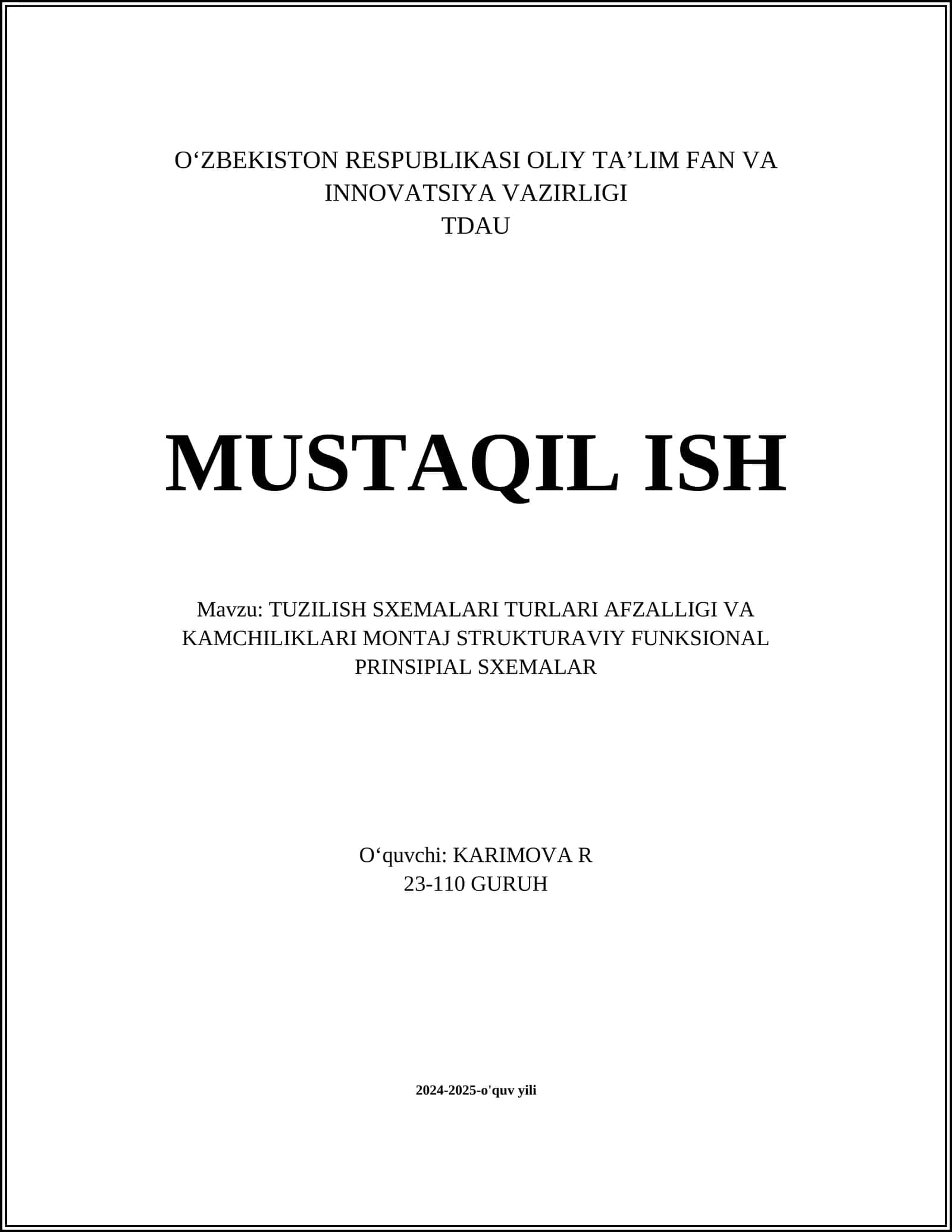 TUZILISH SXEMALARI TURLARI AFZALLIGI VA KAMCHILIKLARI MONTAJ STRUKTURAVIY FUNKSIONAL PRINSIPIAL SXEMALAR