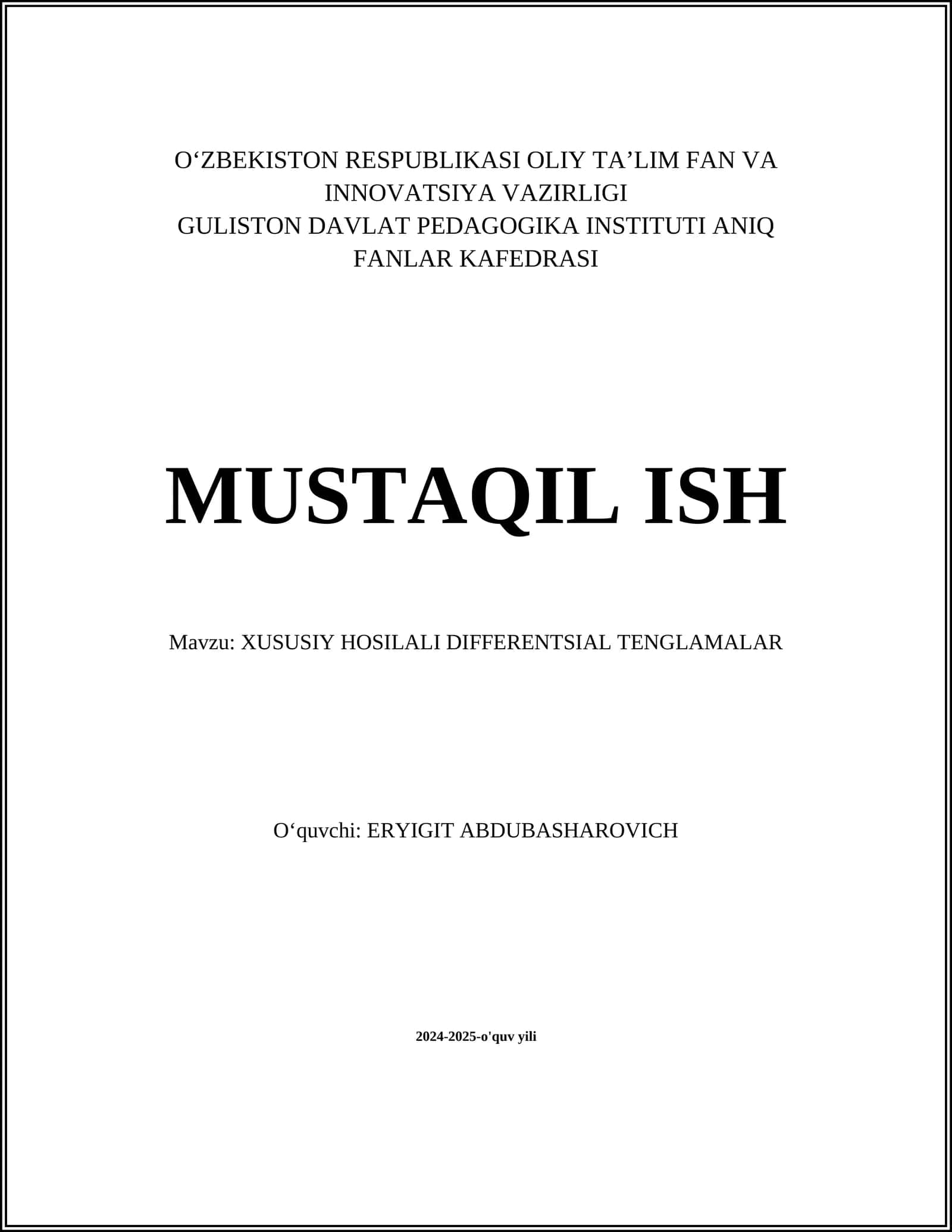 XUSUSIY HOSILALI DIFFERENTIAL TENGLAMALAR