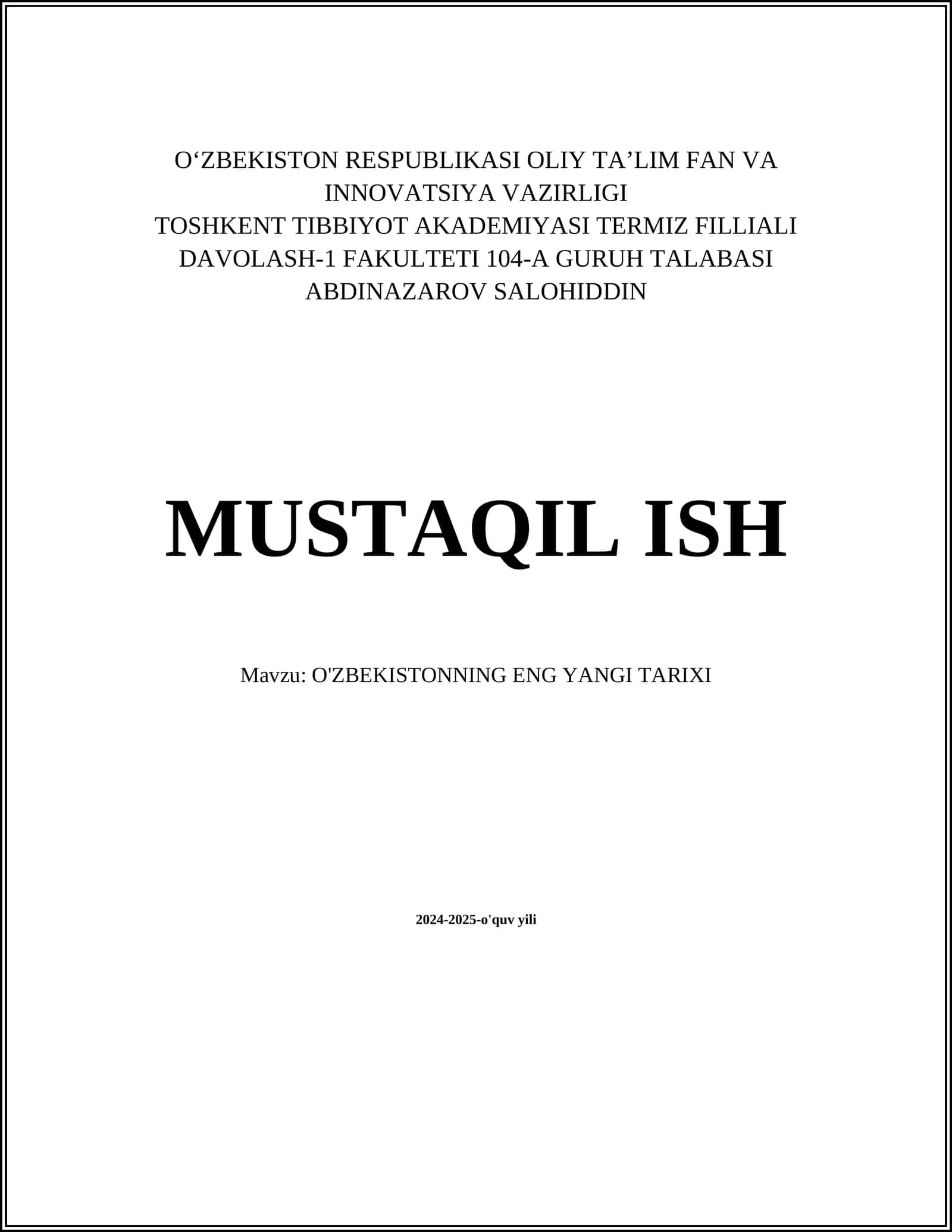 O'zbekistonning eng yangi tarixi