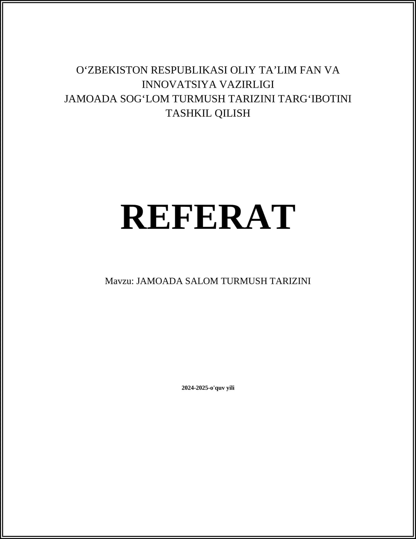 JAMOADA SALOM TURMUSH TARIZINI
