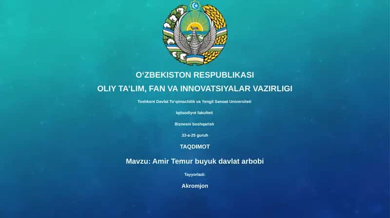 Amir Temur buyuk davlat arbobi