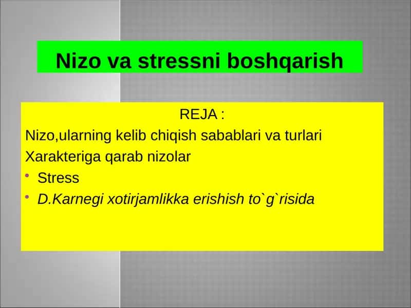 Nizo va stressni boshqarish