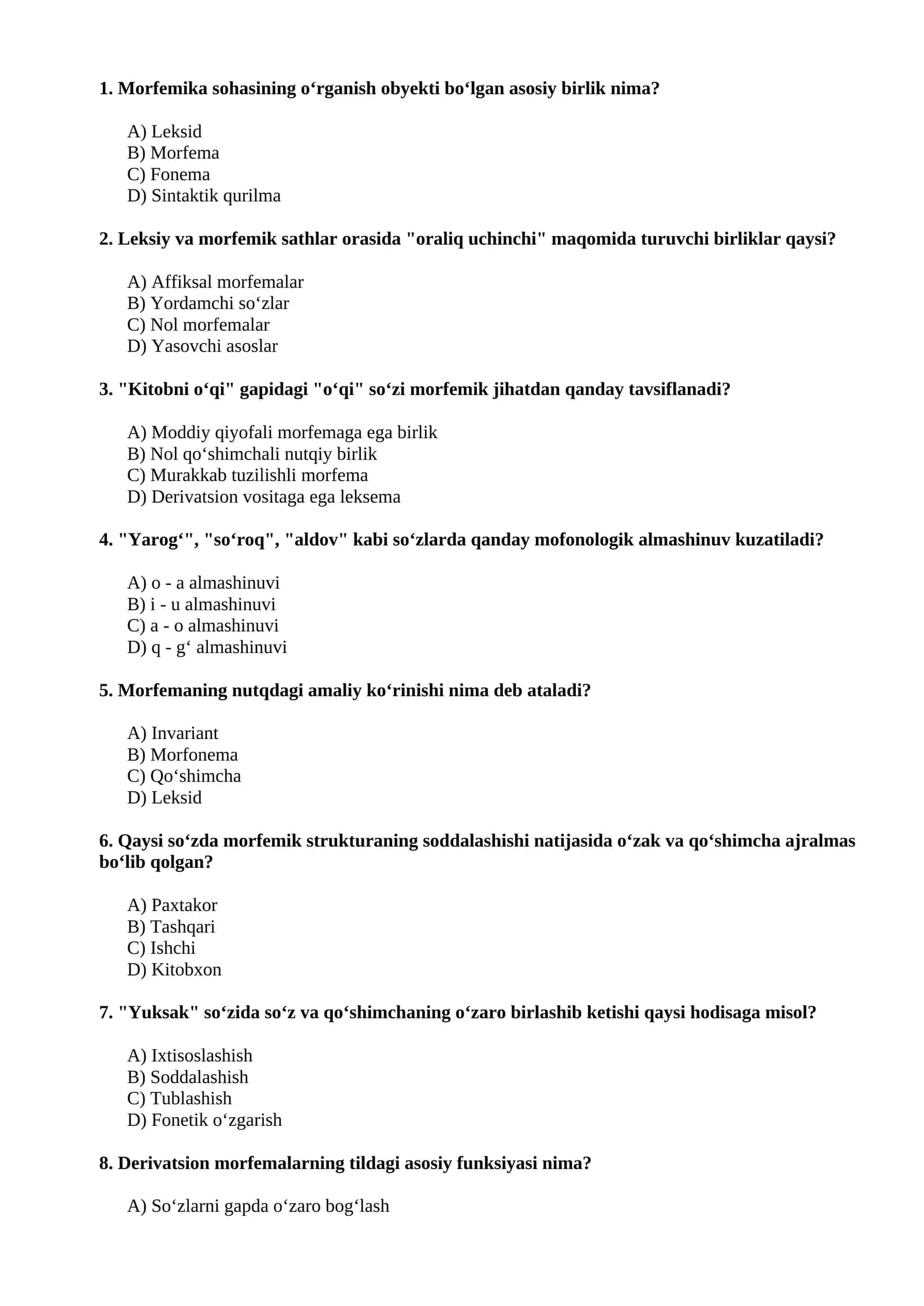 Morfema va morfonologik hodisalar