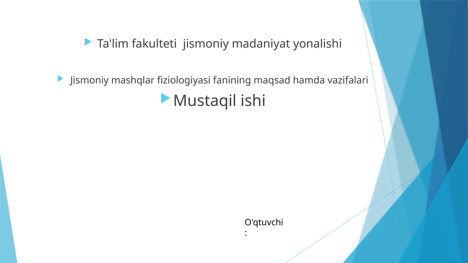 Jismoniy mashqlar fiziologiyasi fanining maqsadi va vazifalari mavzusida tayyor taqdimot