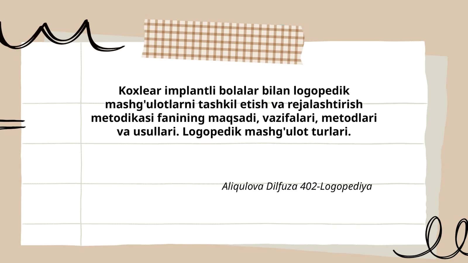 Koxlear implantli bolalar bilan logopedik mashg'ulotlarni tashkil etish va rejalashtirish metodikasi