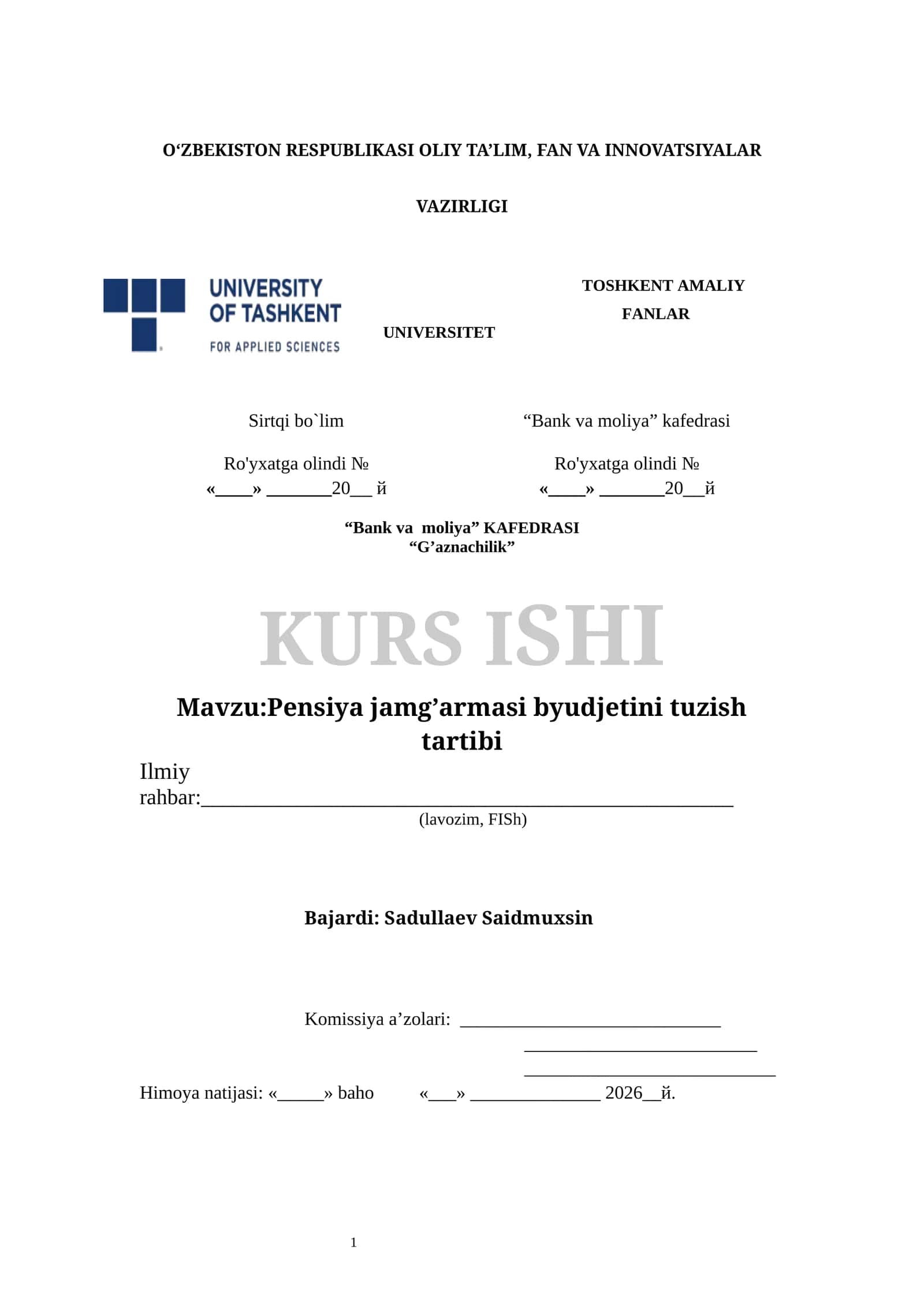 Pensiya jamg’armasi byudjetini tuzish tartibi