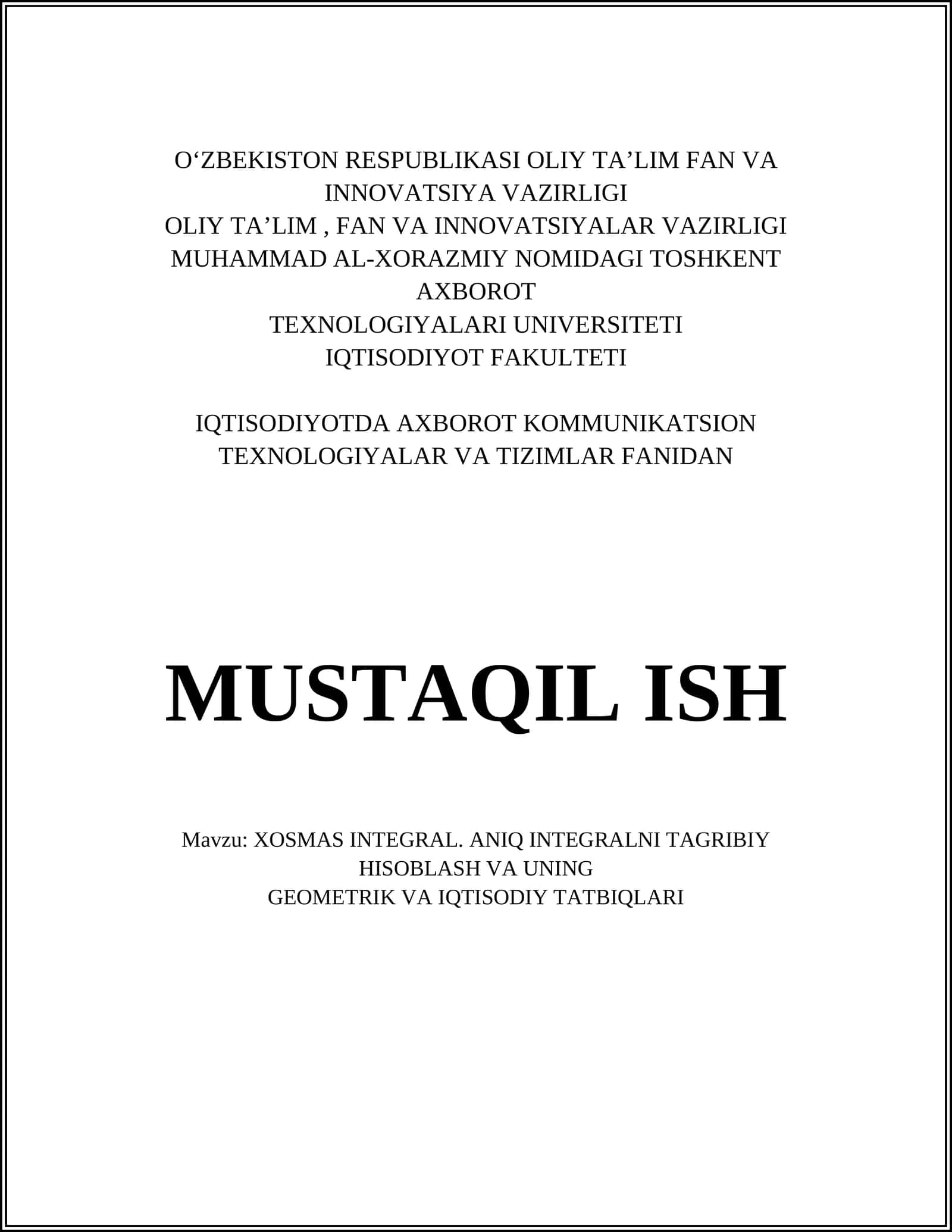XOSMAS INTEGRAL