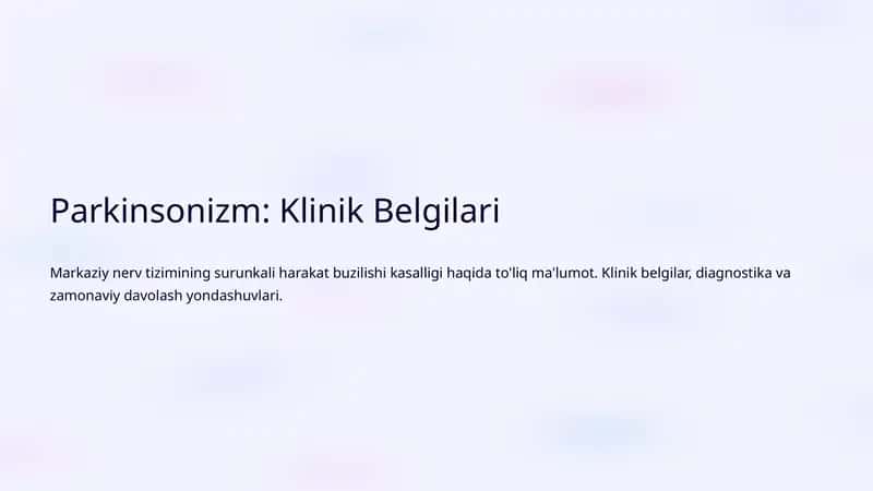Parkinsonizm: Klinik Belgilari