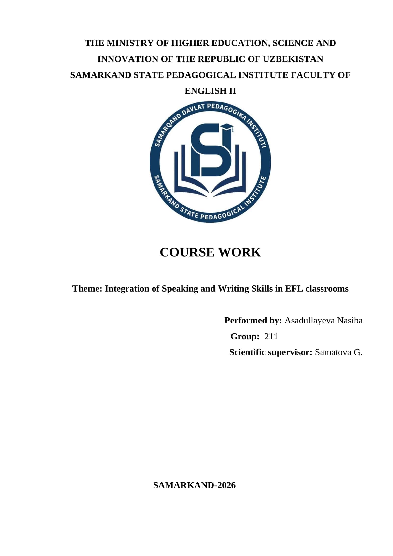 Integration of Speaking and Writing Skills in EFL classrooms