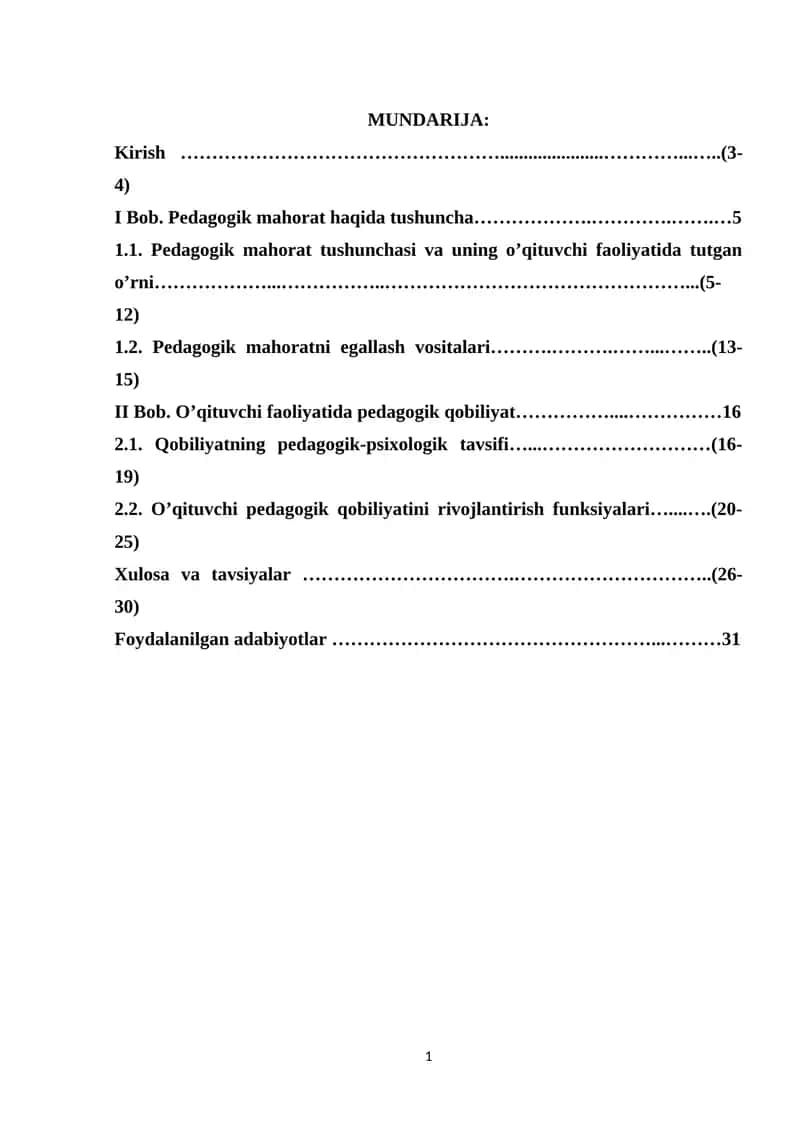 pedagogik mahorat mazmuni