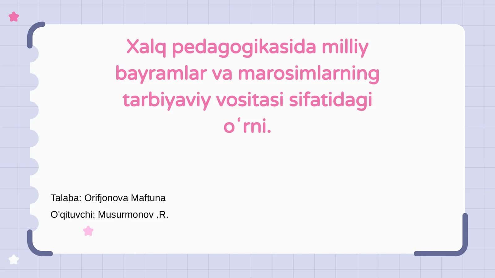 Xalq pedagogikasida milliy bayramlar va marosimlarning tarbiyaviy vositasi sifatidagi oʻrni