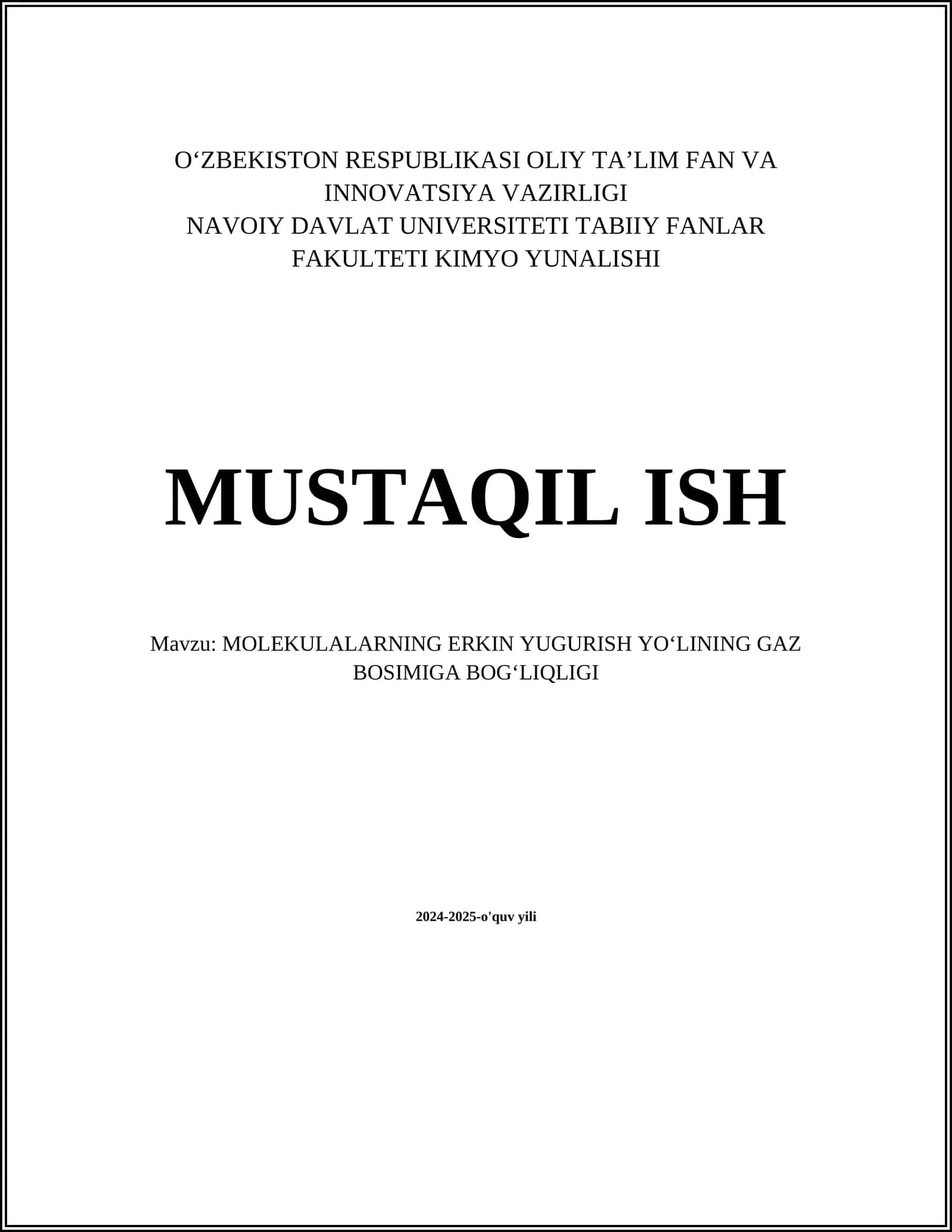 MOLEKULALARNING ERKIN YUGURISH YOʻLINING GAZ BOSIMIGA BOGʻLIQLIGI