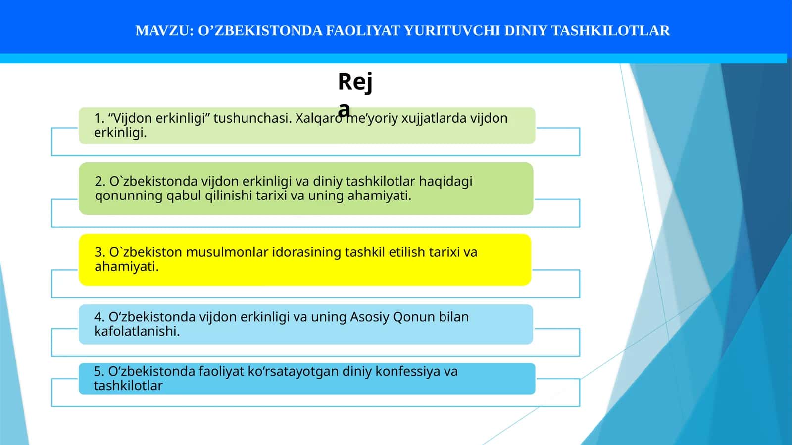O’ZBEKISTONDA FAOLIYAT YURITUVCHI DINIY TASHKILOTLAR