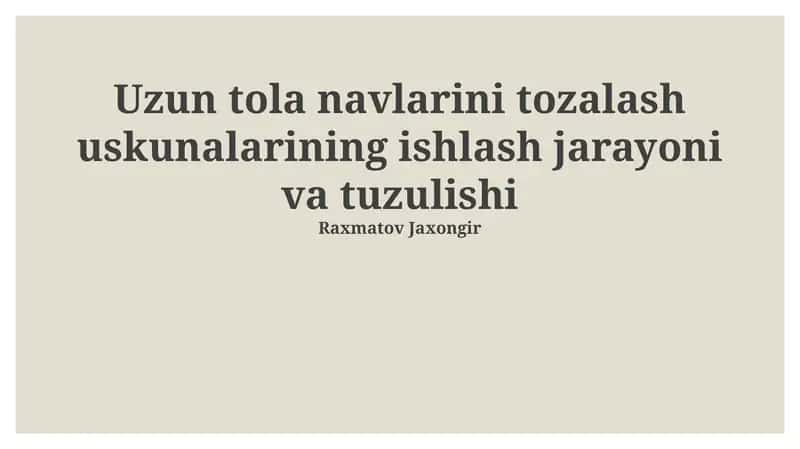 Uzoq tolali tozalash uskunalarining ishlash jarayoni va tuzulishi