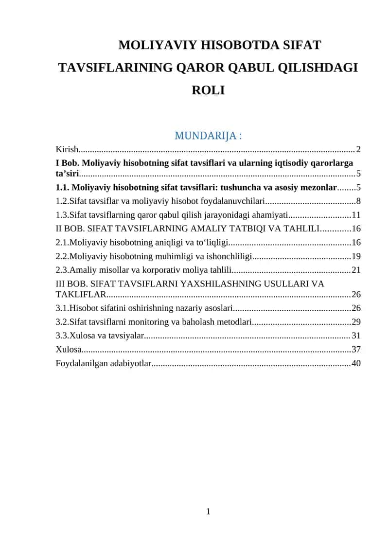 Moliyaviy hisobotlardagi sifat tavsiflari