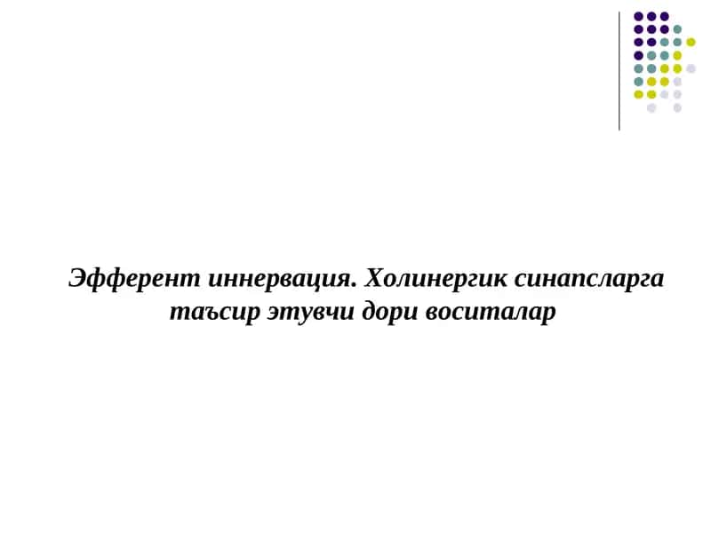 Эфферент иннервация. Холинергик синапсларга таъсир этувчи дори воситалар