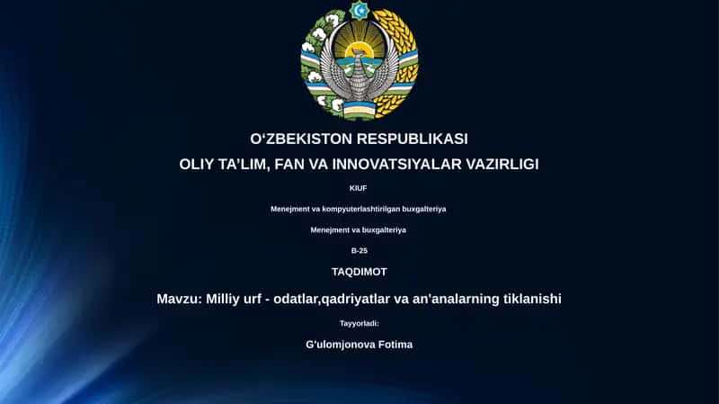 Milliy urf - odatlar, qadriyatlar va an'analarning tiklanishi