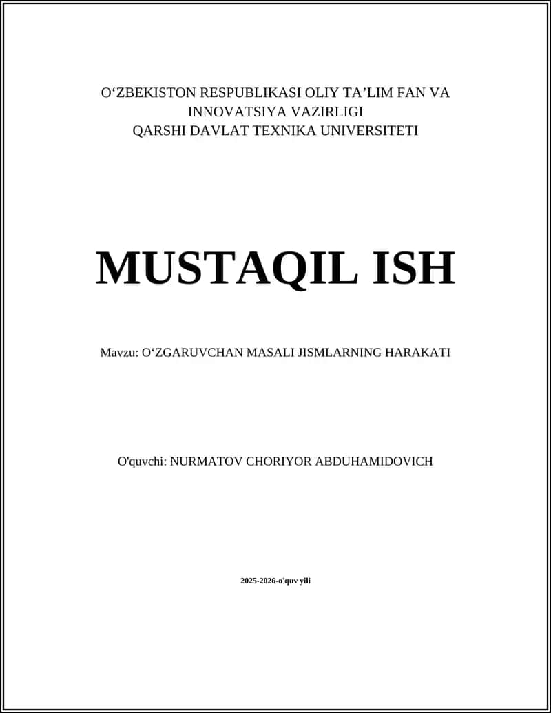 O‘zgaruvchan masali jismlarning harakti