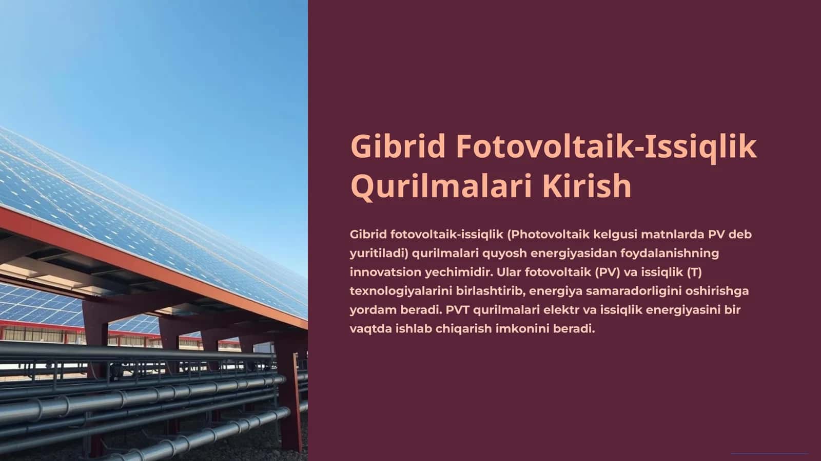 Gibrid Fotovoltaik-Issiqlik Qurilmalari