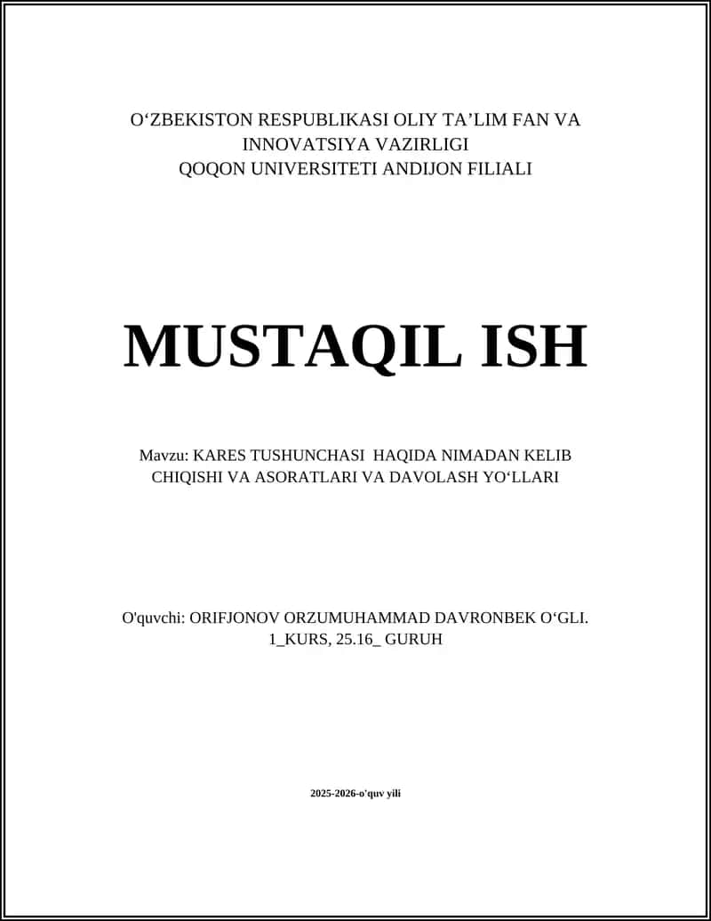 KARIES TUSHUNCHASI HAQIDA NIMADAN KELIB CHIQISHI VA ASORATLARI VA DAVOLASH YOʻLLARI