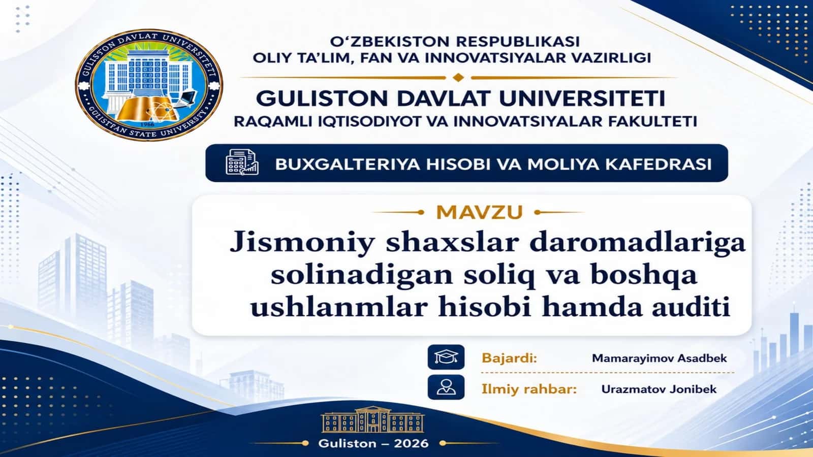 Jismoniy shaxslar daromadlariga solinadigan soliq va boshqa ushlanmalar hisobi hamda auditi