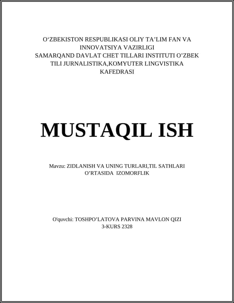 Zidlanish va uning turk'lari, til sathlari ortasida izomorfolik
