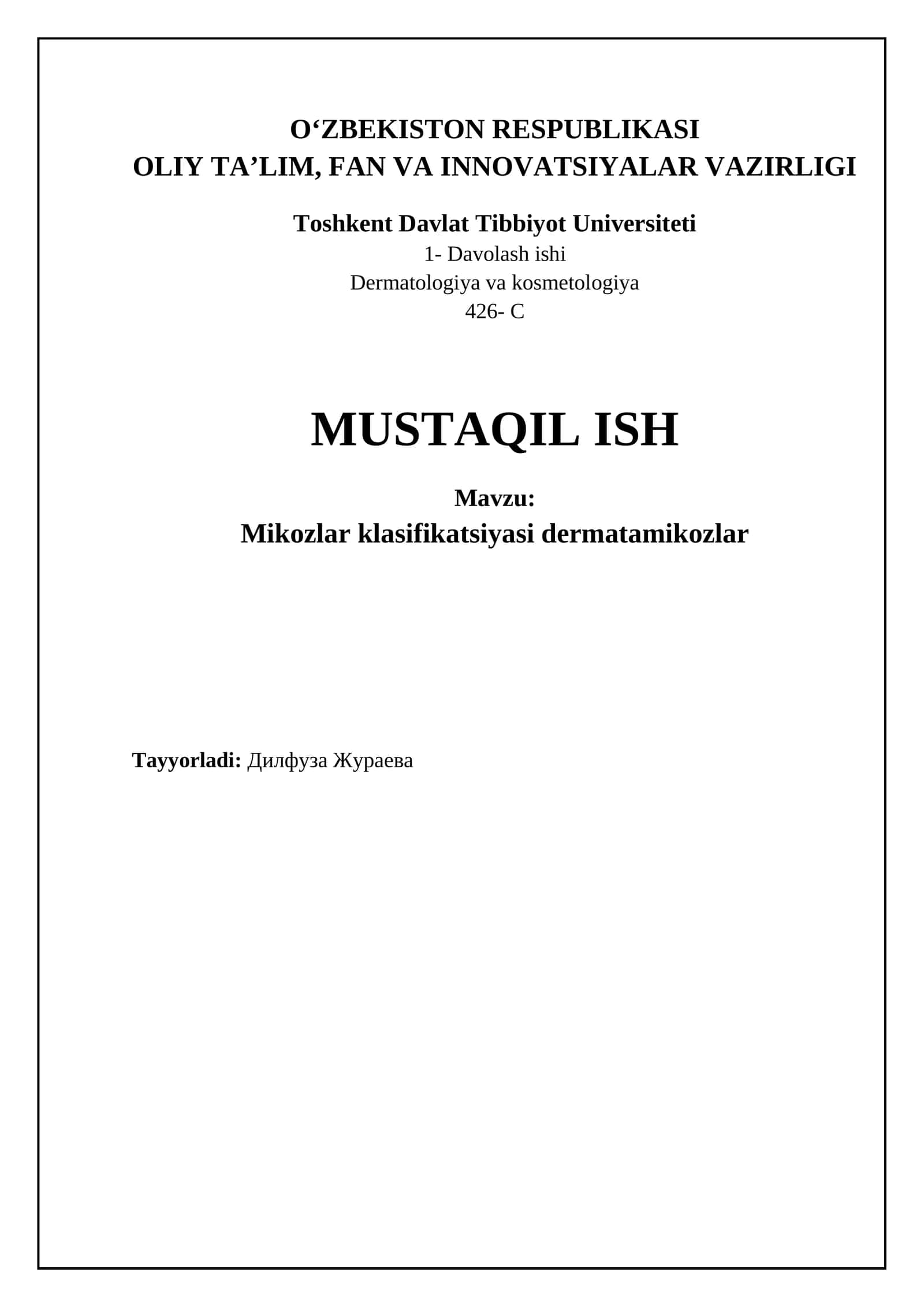 Mikozlar klasifikatsiyasi dermatamikozlar