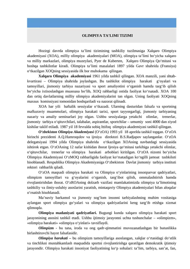 OLIMPIYA TA’LIMI TIZIMI