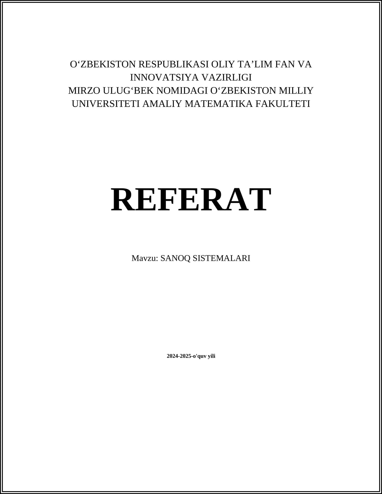 SANOQ SISTEMALARI