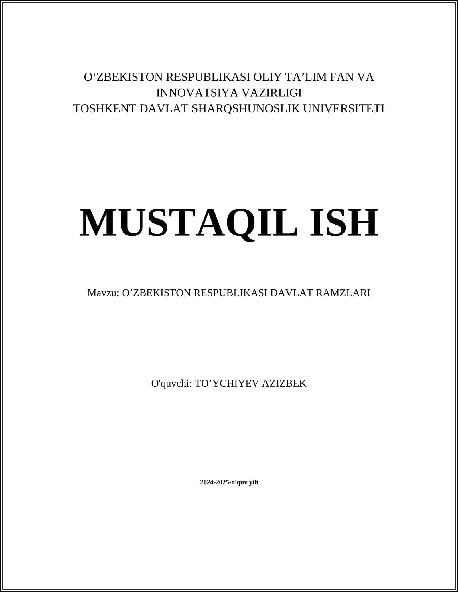 OʼZBEKISTON RESPUBLIKASI DAVLAT RAMZLARI