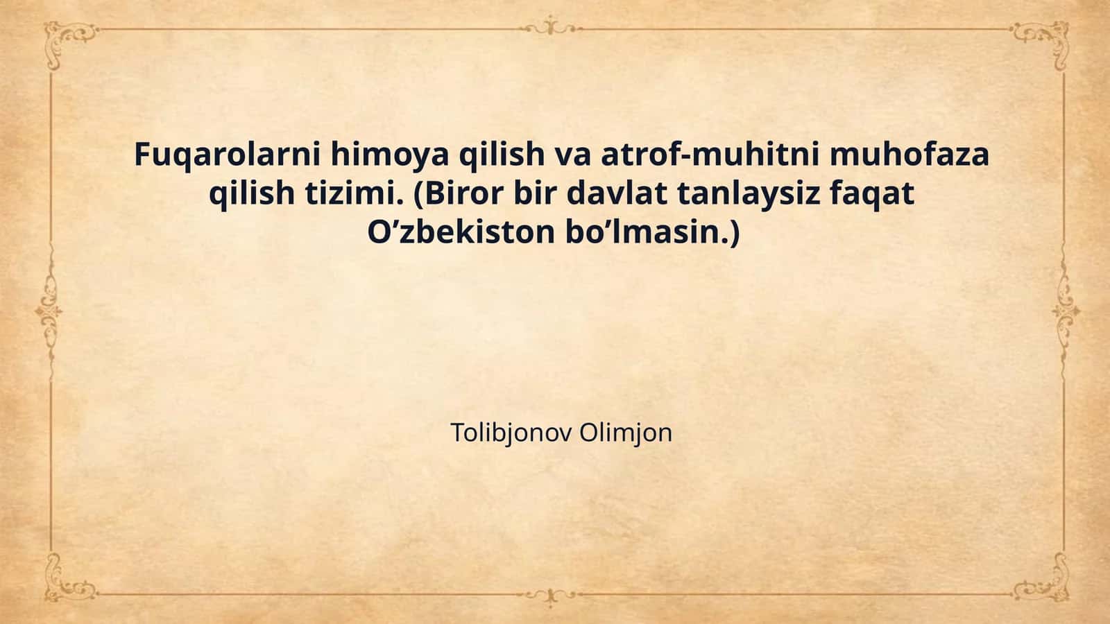 Fuqarolarni himoya qilish va atrof-muhitni muhofaza qilish tizimi. (Biror bir davlat tanlaysiz faqat O’zbekiston bo’lmasin.)