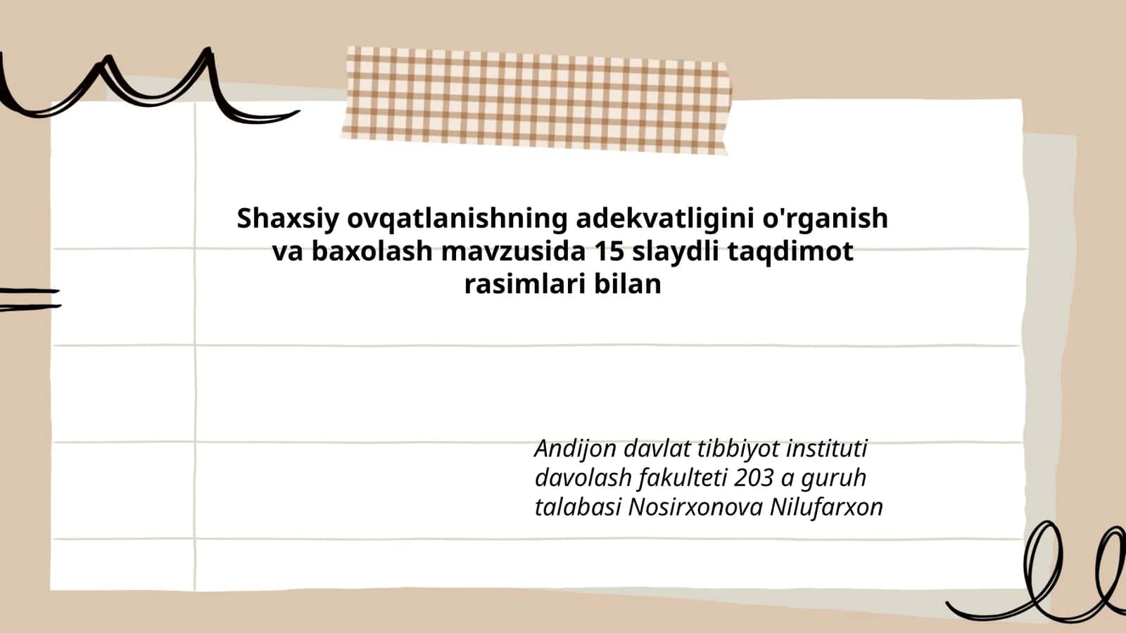 Shaxsiy ovqatlanishning adekvatligini o'rganish va baxolash