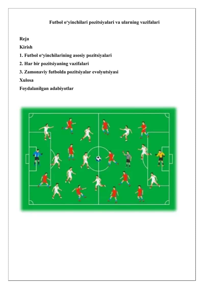 Futbol o‘yinchilari pozitsiyalari va ularning vazifalari