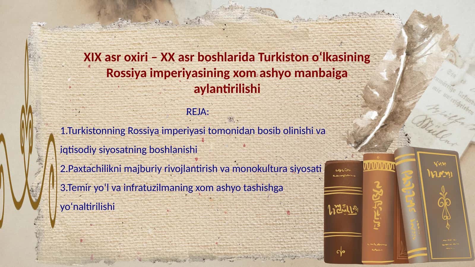 XIX asr oxiri – XX asr boshlarida Turkiston o‘lkasining Rossiya imperiyasining xom ashyo manbaiga ay