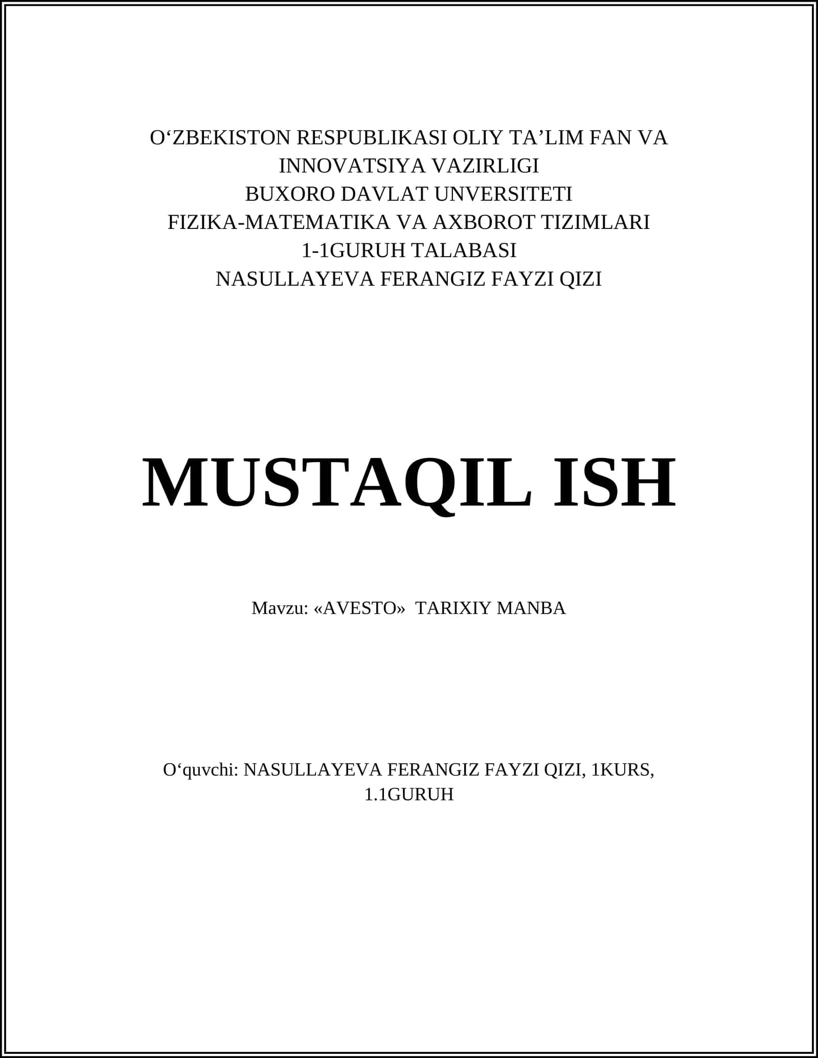 AVESTO TARIXIY MANBA
