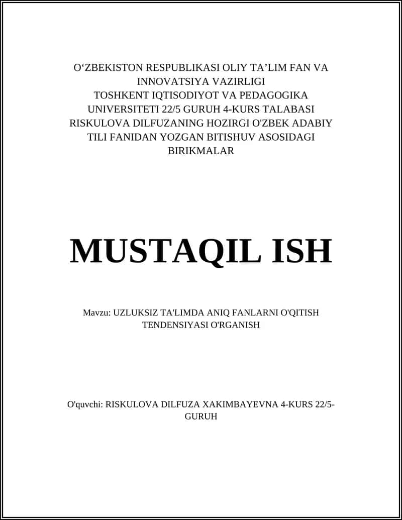 Uzluksiz Ta'limda Aniq Fanlarni O'qitish Tendensiyasi
