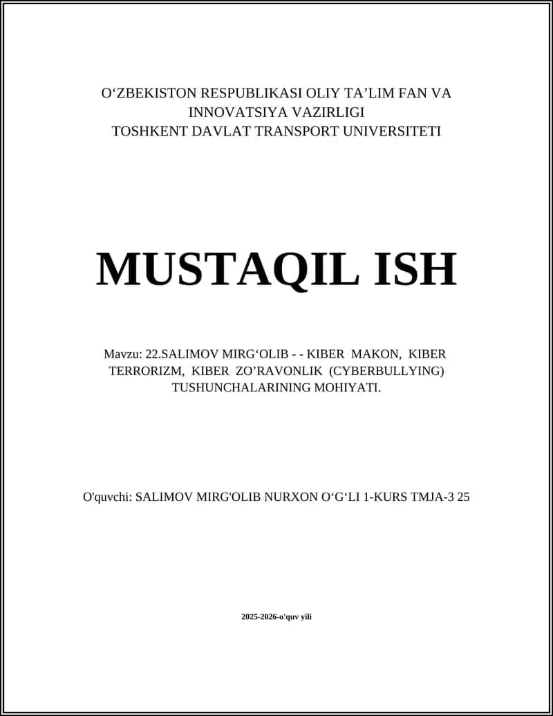 Kiber makon tushunchasi va uning mohiyati