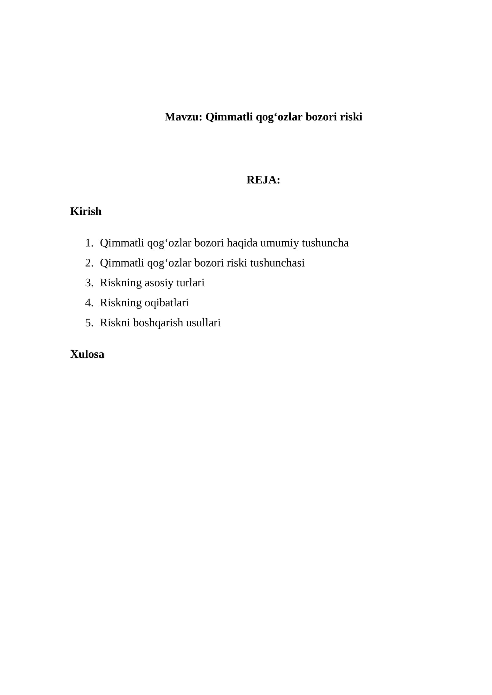 Qimmatli qog‘ozlar bozori riski