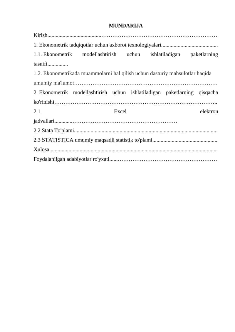 Ekonometrik tadqiqotlar uchun axborot texnologiyalari