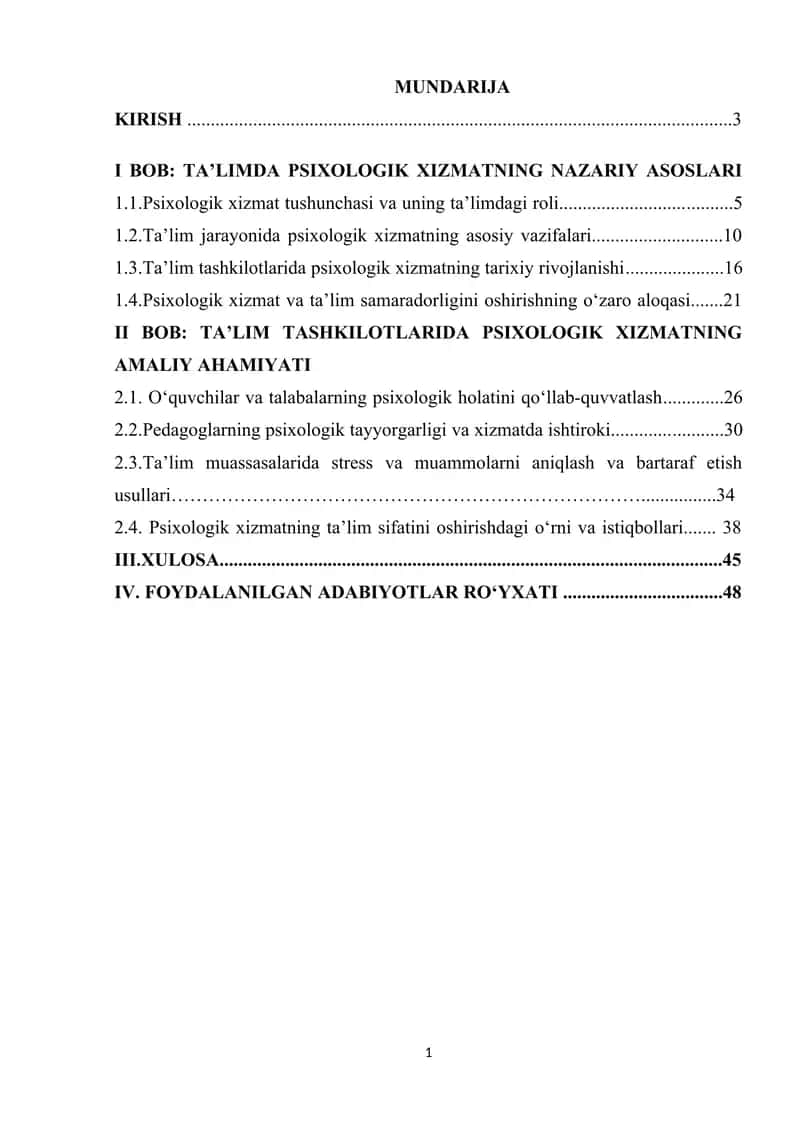 Ta’lim tashkilotlarida psixologik xizmatning ahamiyati