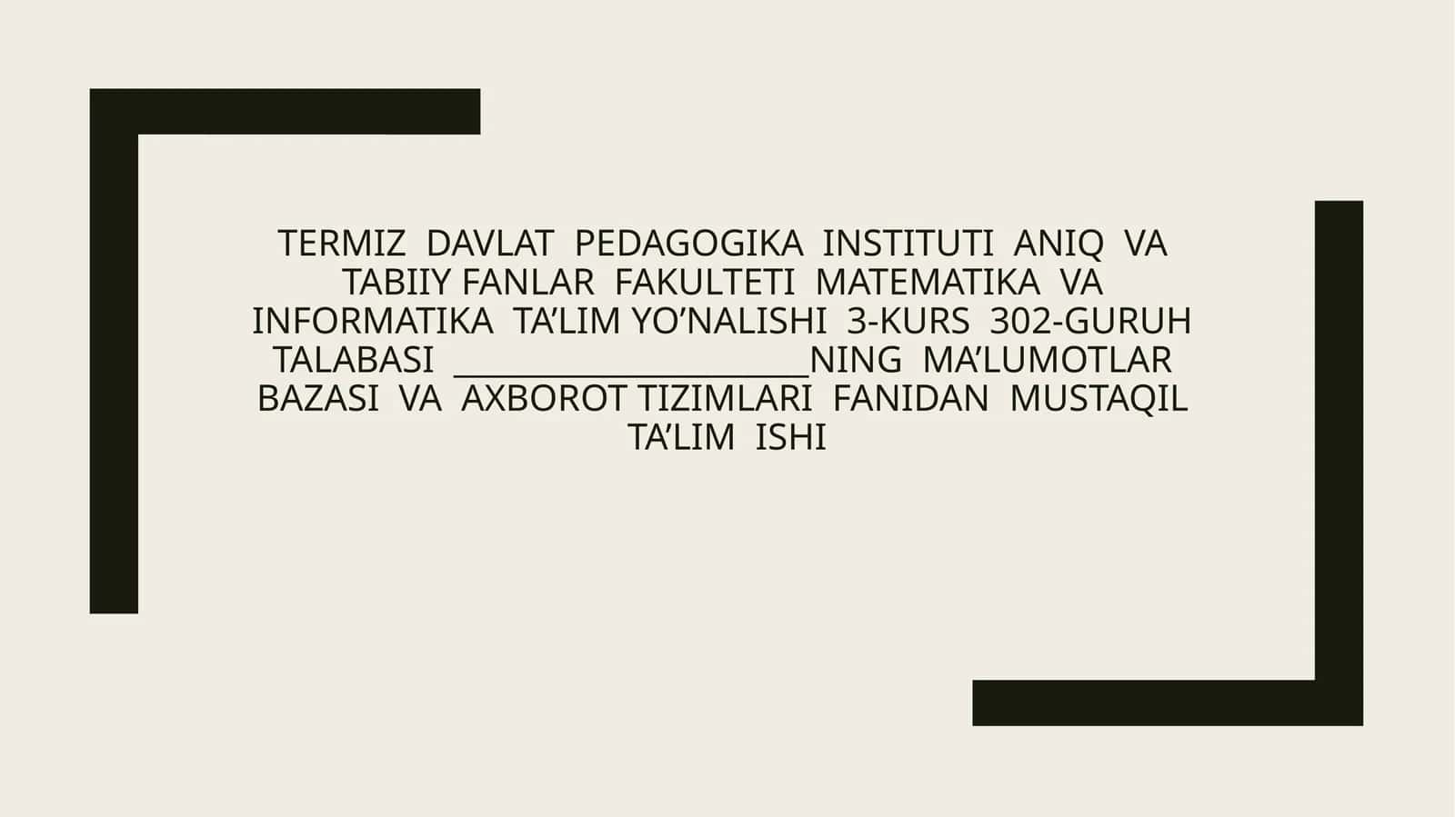 MySQLdan foydalanish. MySQL – so‘rovlar yaratish, MySQL server va undan foydalanish