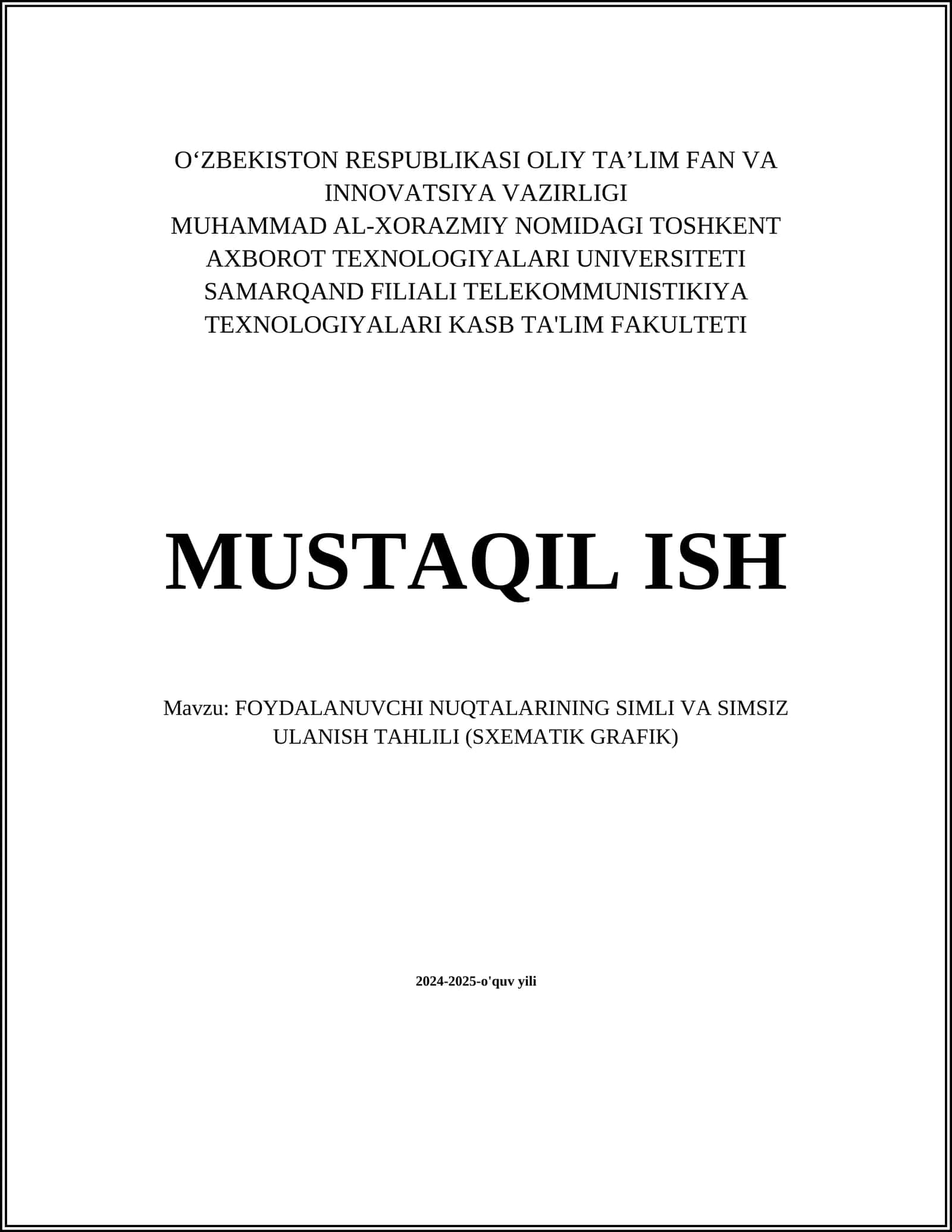 FOYDALANUVCHI NUQTALARINING SIMLI VA SIMSIZ ULANISH TAHLILI (SXEMATIK GRAFIK)