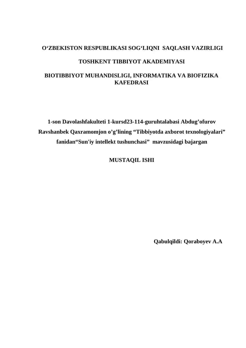 Sun'iy intellekt tushunchasi